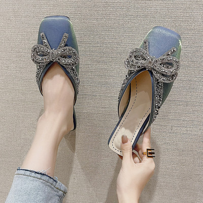 Papuci eleganti de dama cu pietre si panglica