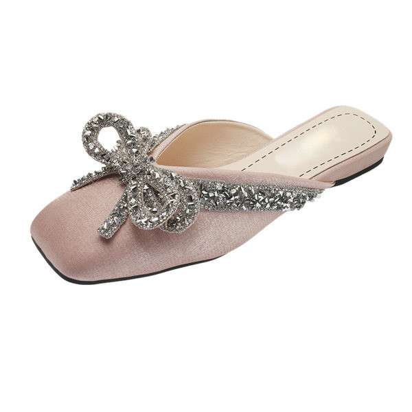 Papuci eleganti de dama cu pietre si panglica