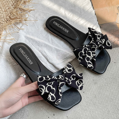 Papuci casual cu curea de piele si panglica textila