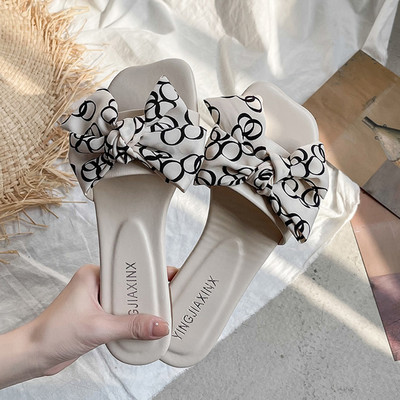 Papuci casual cu curea de piele si panglica textila