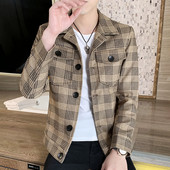 Pánske moderné kockované sako s gombíkmi a vreckami