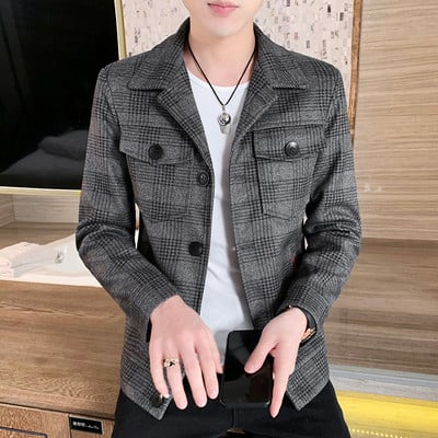 Pánske moderné kockované sako s gombíkmi a vreckami