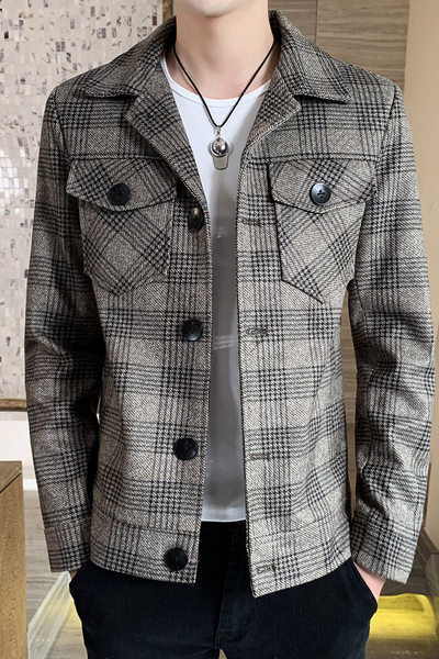 Pánske moderné kockované sako s gombíkmi a vreckami
