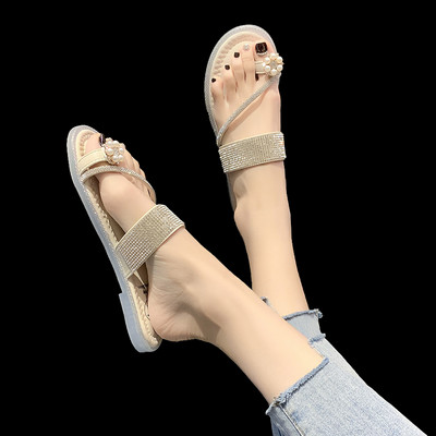 Γυναικείες λαμπερές παντόφλες με πέρλες και πέτρες