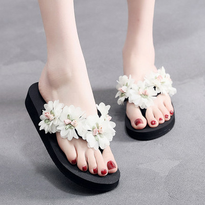 Papuci dama cu talpa plata si decor floral