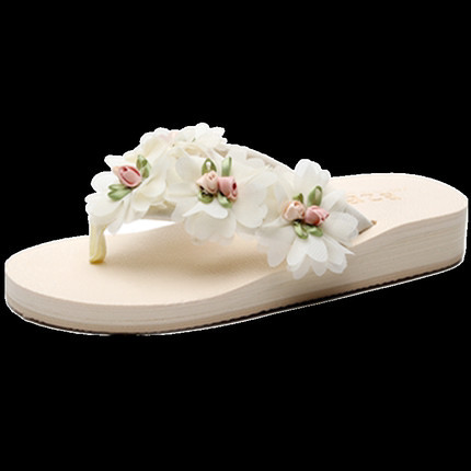 Papuci dama cu talpa plata si decor floral