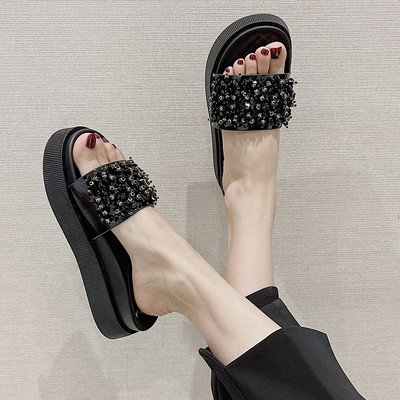 Papuci de damă cu mărgele și talpă plată - două culori