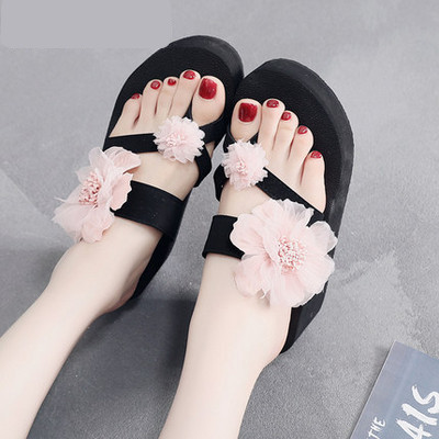 Papuci de damă cu platformă înaltă și flori 3D