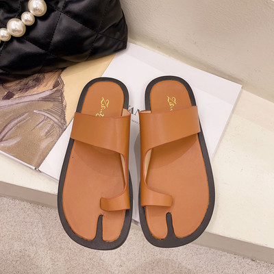 Papuci casual dama din piele - cu talpa plata