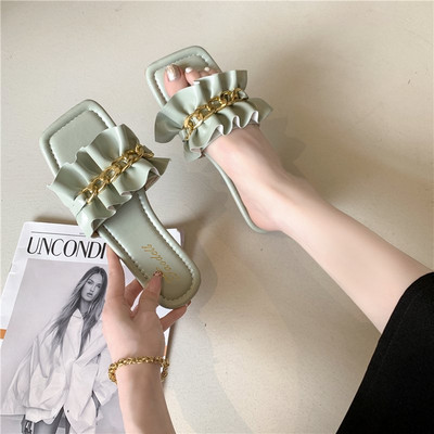 Papuci de dama din piele cu lant metalic