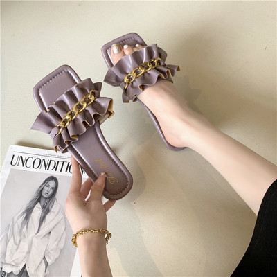 Papuci de dama din piele cu lant metalic