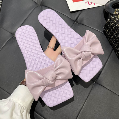 Papuci dama cu talpa plata si panglica