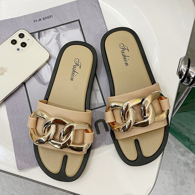 Papuci casual de dama cu decor metalic si talpa plata