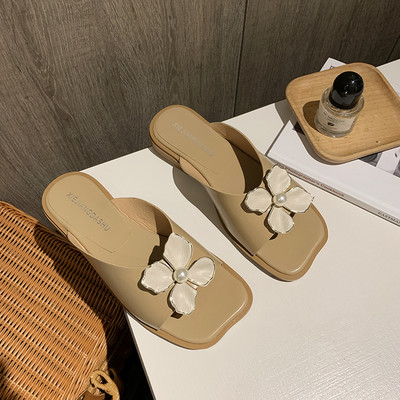 Papuci casual dama cu element de flori 3D - piele artificiala