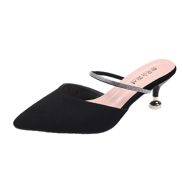 Papuci eleganti ascutit din piele intoarsa ecologica cu pietre