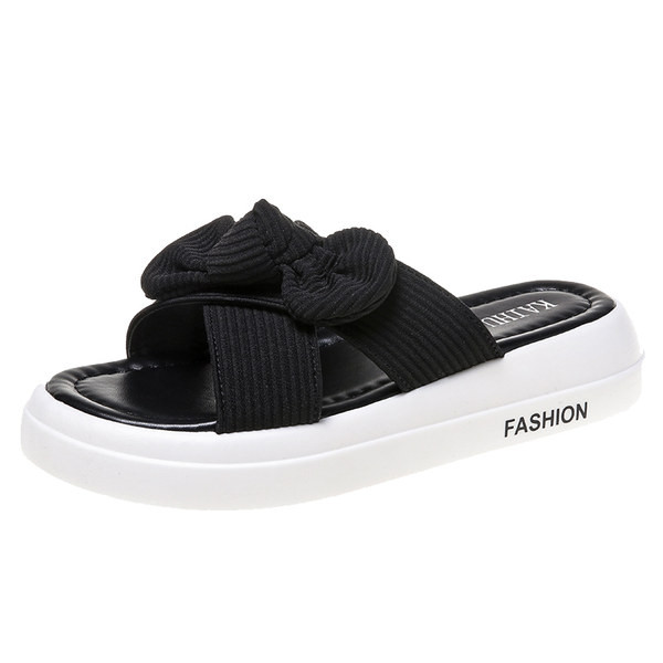 Papuci casual dama cu panglica si platforma 3 cm