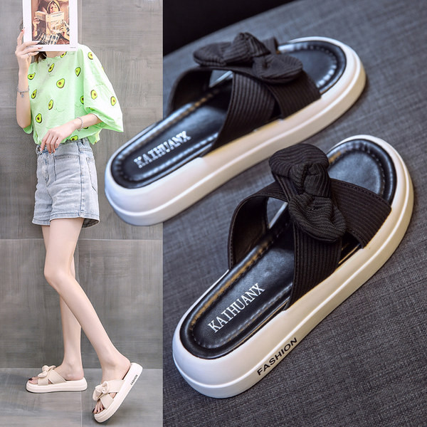 Papuci casual dama cu panglica si platforma 3 cm