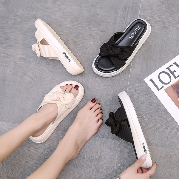 Papuci casual dama cu panglica si platforma 3 cm