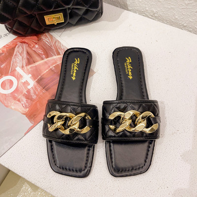 Papuci moderni de dama din imitatie de piele cu lant