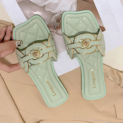 Papuci casual de dama din piele cu decor metalic in doua culori