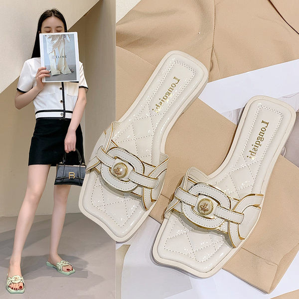 Papuci casual de dama din piele cu decor metalic in doua culori