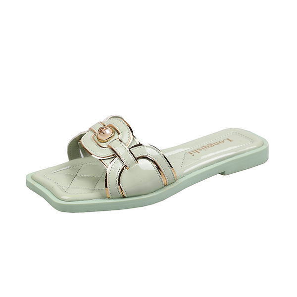 Papuci casual de dama din piele cu decor metalic in doua culori