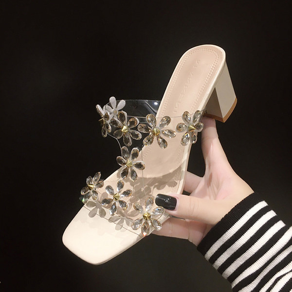 Νέο μοντέλο κομψές γυναικείες παντ'οφλες με διακοσμητικές πέτρες και τακούνι