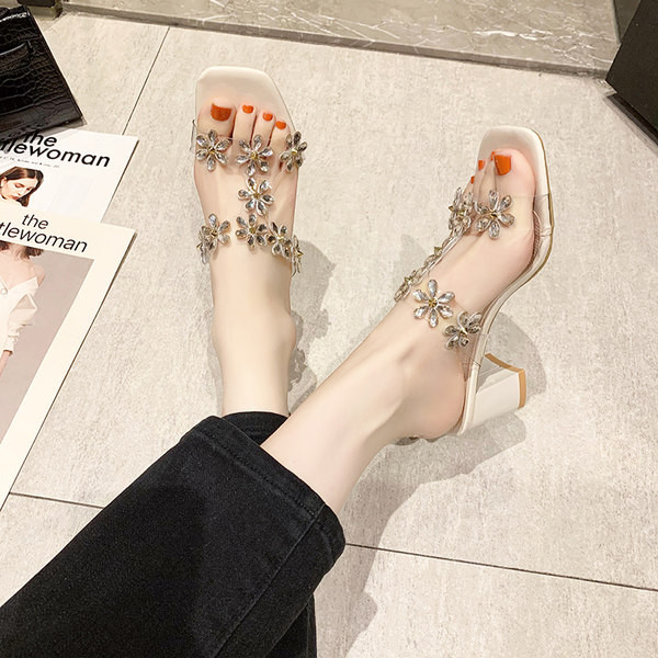 Νέο μοντέλο κομψές γυναικείες παντ'οφλες με διακοσμητικές πέτρες και τακούνι