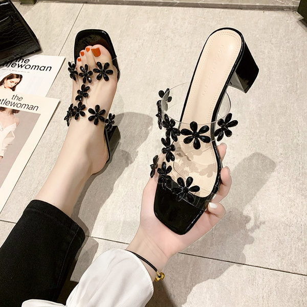 Νέο μοντέλο κομψές γυναικείες παντ'οφλες με διακοσμητικές πέτρες και τακούνι