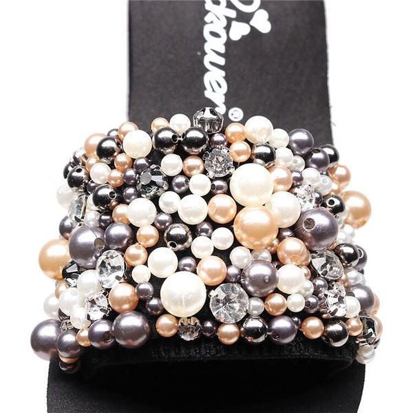 Papuci casual dama cu platforma inalta si perle