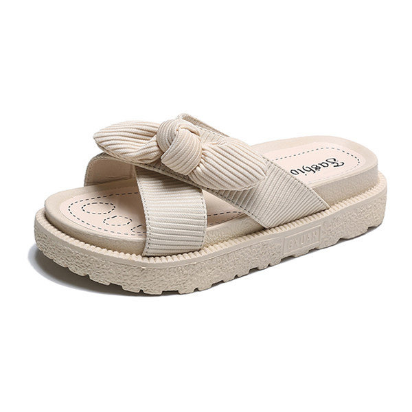 Papuci casual cu bretele incrucisate din material textil si panglica