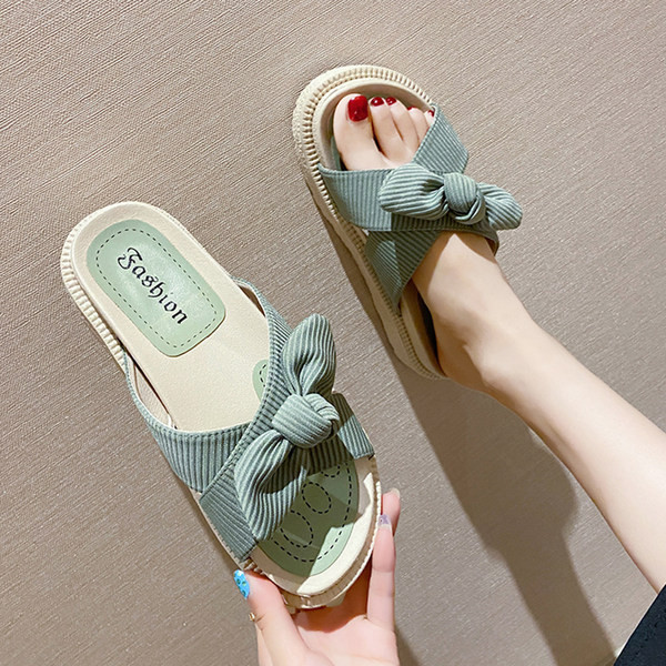 Papuci casual cu bretele incrucisate din material textil si panglica