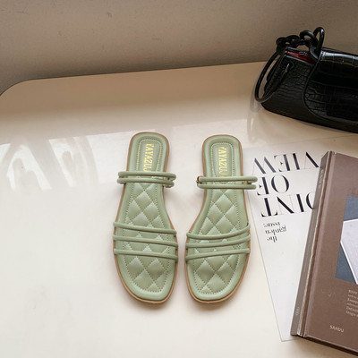 Ikdienas sieviešu čības ar eko ādas lencēm baltā un zaļā krāsā