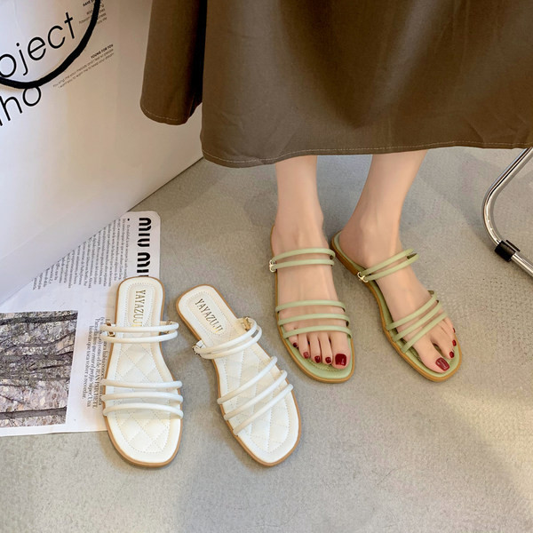 Ikdienas sieviešu čības ar eko ādas lencēm baltā un zaļā krāsā