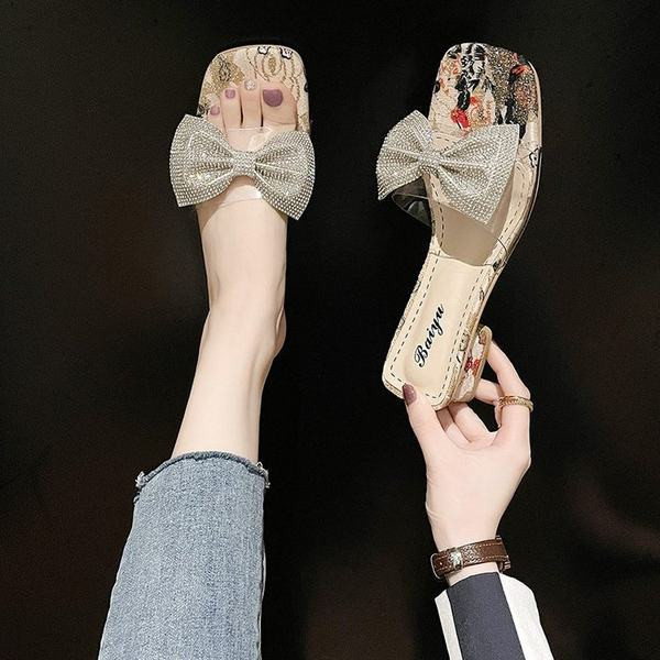 Papuci de damă cu decor panglică