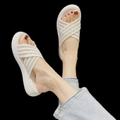 Papuci casual de dama cu talpa plate si bretele cu dungi