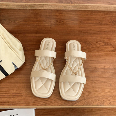 Papuci casual de dama din imitatie de piele cu lant metalic