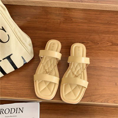 Papuci casual de dama din imitatie de piele cu lant metalic