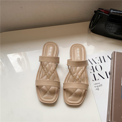 Papuci casual de dama din imitatie de piele cu lant metalic