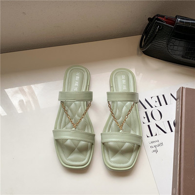 Papuci casual de dama din imitatie de piele cu lant metalic