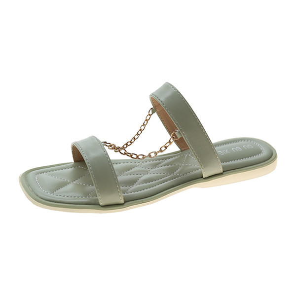 Papuci casual de dama din imitatie de piele cu lant metalic