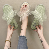 Model nou de papuci de dama cu perle si tul