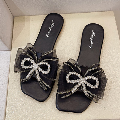 Καλοκαιρινές παντόφλες με τούλι και  κορδέλααπό πέρλες