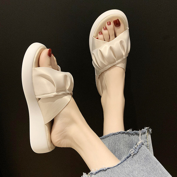 Papuci casual dama cu bretele si bucle din material textil