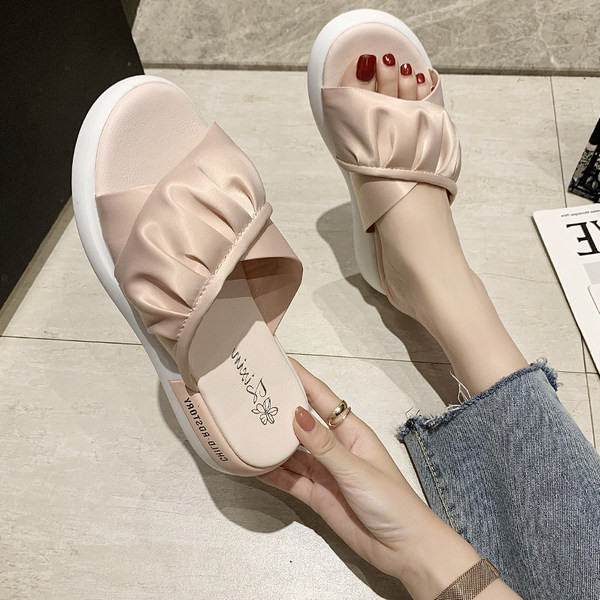 Papuci casual dama cu bretele si bucle din material textil