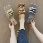 Papuci patrati dama cu lant metalic