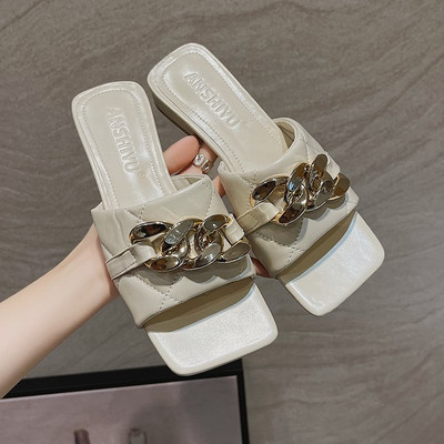 Papuci patrati dama cu lant metalic