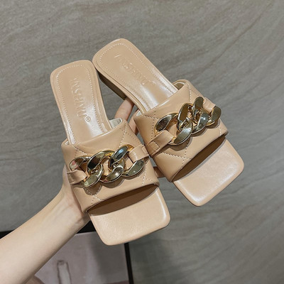 Papuci patrati dama cu lant metalic