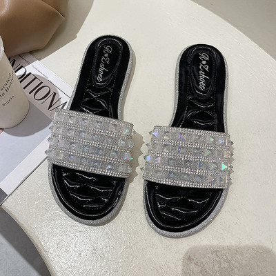 Papuci moderni de dama cu pietre si talpa plata