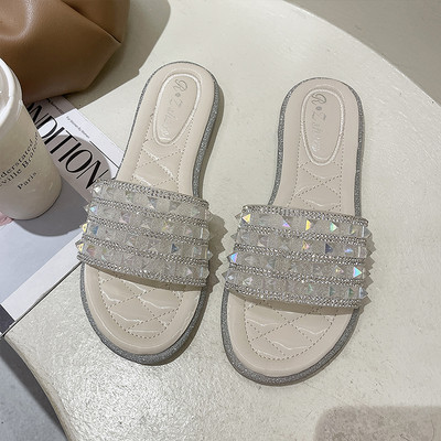 Papuci moderni de dama cu pietre si talpa plata